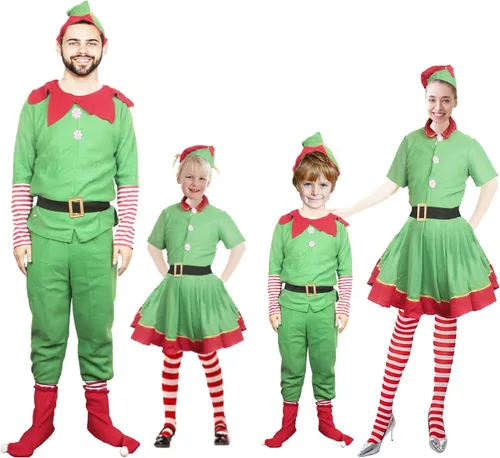 Vista 4 de MAKEATREE Disfraz de elfo de Navidad, disfraz de elfo navideño, ropa de Papá Noel de elfo verde (talla de mujer 43.3 in)