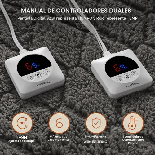 Vista 6 de Electric Heated Mattress Pad 78x80IN Dual Controllers Heating Mattress Pad King Size 6 Heat Settings 1-9-Hour Timer Auto-Off Deep Pocket Machine