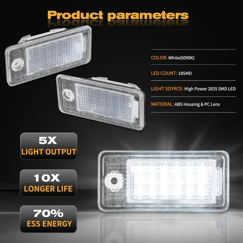 Vista 2 de Luces LED SMD completas para matrícula compatibles con Audi A3 S3 A4 S4 A6 S6 C6 A8 S8 Q7 RS4, lámparas de número de placa Avant quattro Cabriolet
