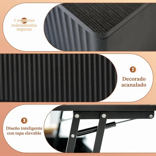 Vista 7 de LYNCOHOME Mesa de centro acanalada con compartimento oculto, mesas de centro elevables de madera, mesa central moderna para sala de estar, oficina