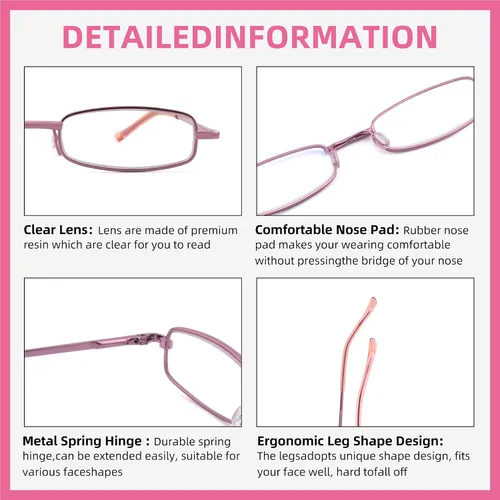 Vista 5 de 3 Pack Slim Pocket Reading Glasses for Men Women Blue Light Blocking Compact Readers Spring Hinge Metal Frame