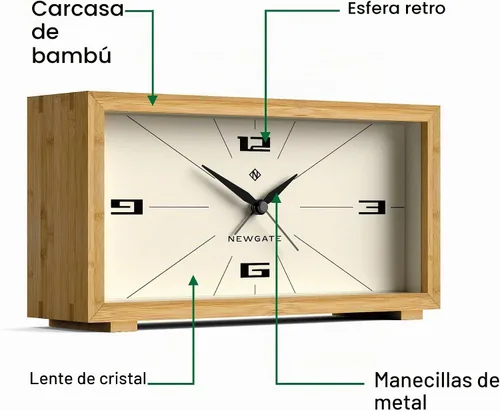 Vista 5 de NEWGATE® Lemur - Reloj despertador Diseño rectangular Funda de bambú Ideal para mesita de noche, escritorio o estante Moderno accesorio