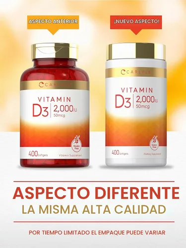 Vista 8 de Carlyle Vitamina D3 2000IU cápsulas blandas 400 unidades 50 mcg Fórmula sin OMG, sin gluten Suplemento de vitamina D