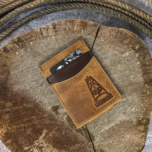 Vista 3 de HOOEY Clip de cuero para hombre, Logotipo de cerdo en relieve, marrón