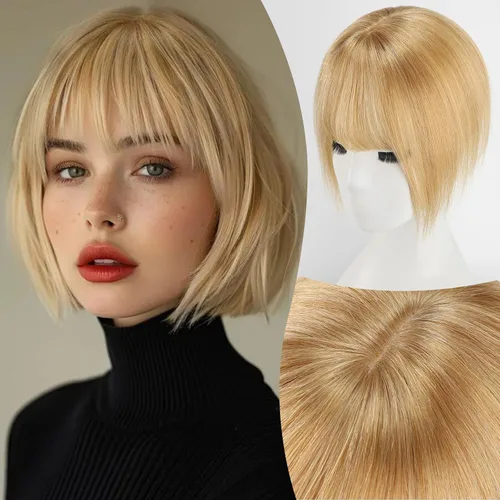 Vista 10 de EMMOR Flequillo con clip, flequillo de cabello 100% humano con 3 clips antideslizantes, extensiones de cabello superior de cobertura de 360°