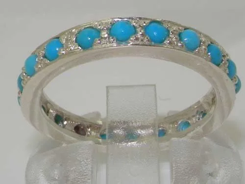 Vista 3 de Anillo de eternidad para mujer de plata de ley 925 auténtica turquesa auténtica