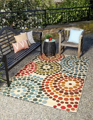 Vista 5 de Unique Loom Outdoor Modern Collection - Alfombra de área - Spark (4 pies 1 pulgada octágono beige/borgoña)