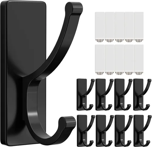 Vista 8 de pickpiff Ganchos adhesivos de pared con tira, sin residuos, fáciles de quitar, gancho para toallas pegajoso fuerte y resistente, paquete de 4 Negro