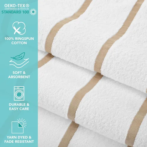Vista 2 de Arkwright - Juego de 24 toallas de playa a rayas Las Rayas a granel, caja de 24 toallas de rizo de algodón blanco de felpa suave de secado rápido