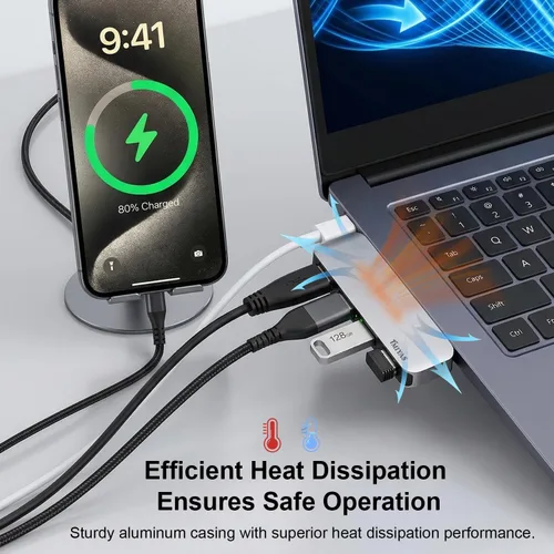 Vista 4 de Hub USB 3.0 del lado izquierdo, divisor USB sin cable de 4 puertos para laptop, diseño de enchufe directo, compatible con MacBook, portátiles