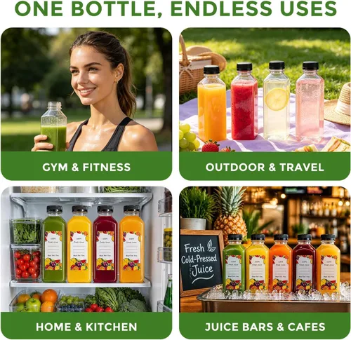 Vista 7 de Botellas de jugo de plástico de 24 onzas con tapas, paquete de 6