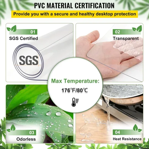 Vista 4 de VEVOR - Protector de escritorio transparente, 42 x 78 pulgadas, de 1.5 mm de grosor, rectangular, de plástico impermeable, antiarañazos y fácil