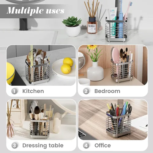 Vista 7 de Soporte para cepillos de dientes de acero inoxidable para baño, soporte para pasta de dientes de pared, soporte para maquinilla de afeitar