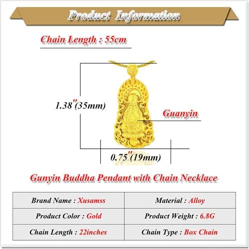 Vista 2 de Xusamss Fashion Colgante chapado en oro de 8 quilates Guan Yin Buda collar de 22.0in