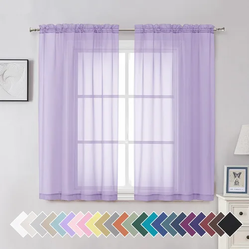 Vista 32 de Aiyufeng 2 paneles de cenefa transparente negra de 14 pulgadas de largo, cortinas cortas negras transparentes para dormitorio, cortinas de cocina