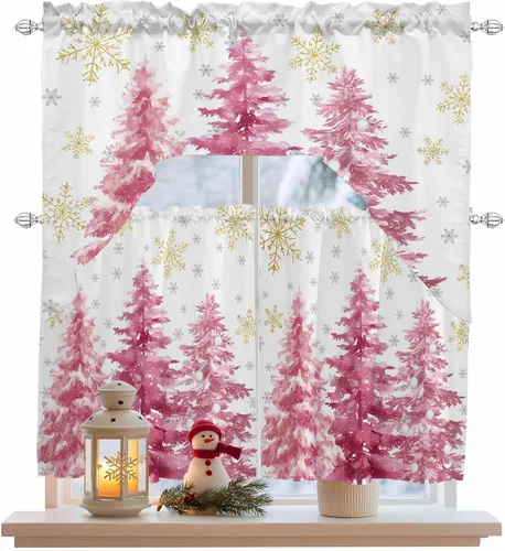 Vista 20 de Cenefa de árbol de copo de nieve, cenefa con dobladillo para barra, paneles de cortina para dormitorio, sala de estar, baño, cafetería, ventanas