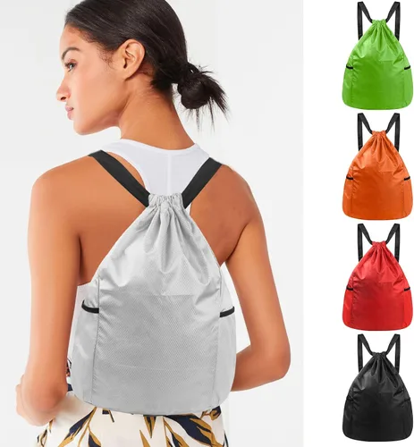 Vista 6 de HexinYigjly Bolsa de mochila con cordón, Cinch Mochila Bolsas, Sport Sack Draw String Bag Bulk, Gym Sackpack String Bag, Gris, Bolsa con cordón