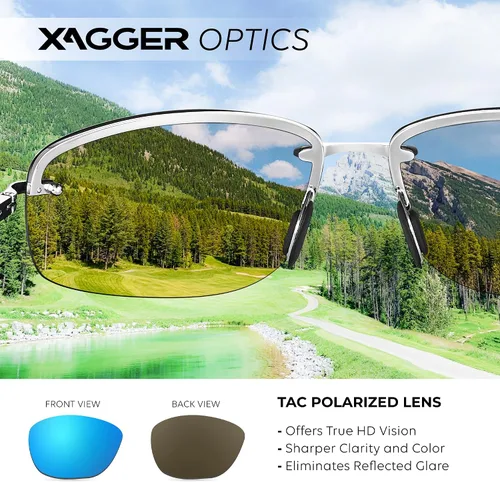 Vista 4 de Xagger Gafas de sol polarizadas para hombre, marco de metal sin marco, protección UV400, gafas de sol