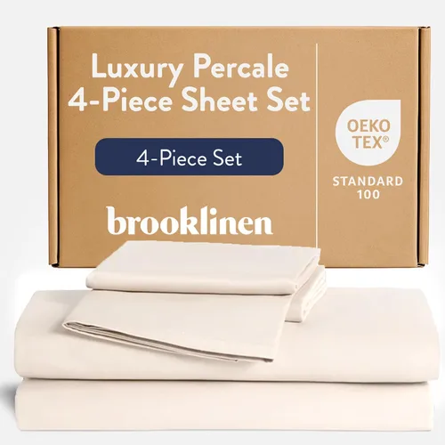Vista 9 de Brooklinen Juego de sábanas de percal de lujo, 4 piezas, sábanas de cama 100% algodón, 1 sábana bajera y 1 sábana encimera, 2 fundas de almohada