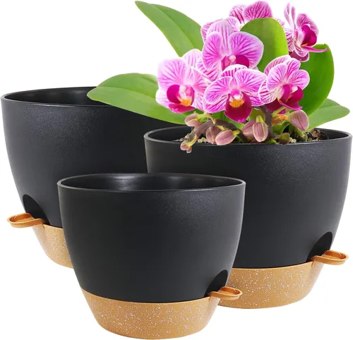 Vista 8 de WSMKSZ Macetas de riego automático medianas de 10/9/8 pulgadas, macetas con agujeros de drenaje de malla para plantas de jardín de interior y Negro