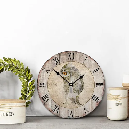 Vista 2 de Reloj de pared retro de París búho redondo de 10 pulgadas, funciona con pilas, silencioso, sin tictac, fácil de leer, reloj de pared rústico