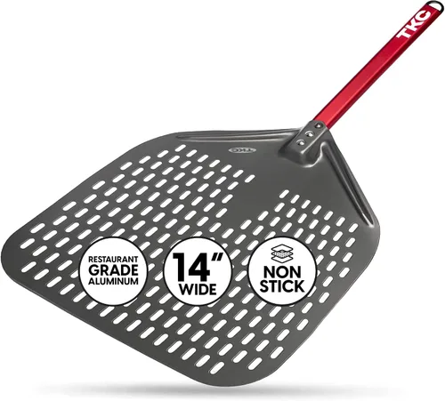 Vista 9 de TKC Pala Perforada para Pizza - Volteador de Pizza de Metal de 12 pulgadas compatible con Hornos Ooni, Uso Interior y Exterior, Mango Duradero