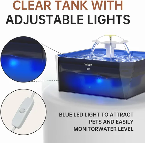 Vista 27 de Veken Fuente de agua para gatos pequeña apta para mascotas con bomba silenciosa, fácil de limpiar y montar, mini dispensador de agua para mascotas