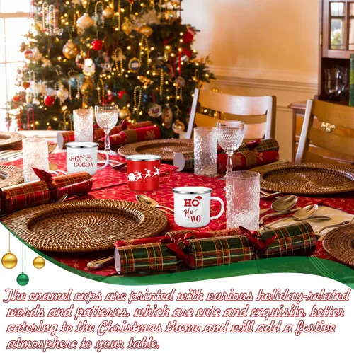 Vista 4 de Zhehao 9 tazas de Navidad de 11 onzas, tazas de chocolate caliente de temporada, lindas tazas de té esmaltadas rojas y blancas para café, cacao