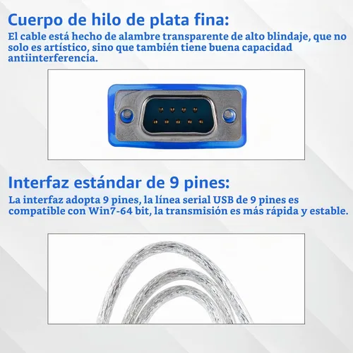 Vista 3 de Adaptador USB 2.0 a Serial DB-9 RS232, Windows 7/8/10/11/32/64/XP/RS232 al convertidor USB