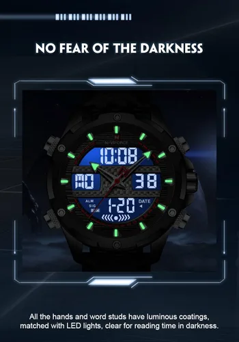 Vista 6 de NAVIFORCE Reloj analógico digital militar de cuarzo para hombre movimiento de cuarzo japonés resistente al agua 3ATM reloj deportivo de cuero