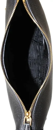 Vista 6 de Prada Vitello Phenix Negro Cuero Nylon Web Rayas Correa Bandolera Bandolera 1BC052