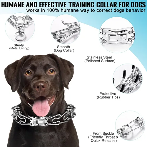 Vista 3 de MOZETO Collar de perro ajustable de acero inoxidable de liberación rápida con hebilla de metal para perros pequeños, medianos y grandes