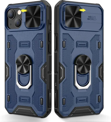 Vista 9 de Caka - Funda para iPhone 14 Plus con soporte y funda para cámara, color negro 360° Rotated Kickstand, Sliding Camera Lens Cover, Heavy Duty Hard