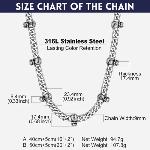 Vista 6 de Bandmax Barbed Wire Cuban Necklace for Women Men Stainless SteelBlack Gothic Thorns Skull Choker Necklace Bracelet Punk Jewelry -Gift Packed