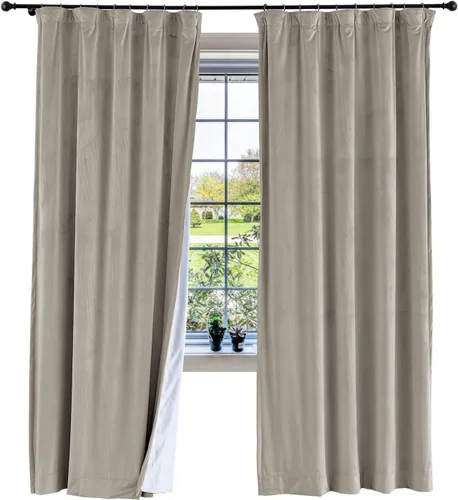 Vista 97 de cololeaf Panel de cortinas opacas de terciopelo con forro para cine en casa, cortina de ganchos planos para barra transversal o pista, 100 pulgadas