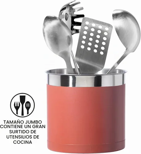 Vista 3 de OGGI - Portautensilios de acero inoxidable extragrande - Organizador de utensilios de cocina de 7", con base con peso para mayor estabilidad
