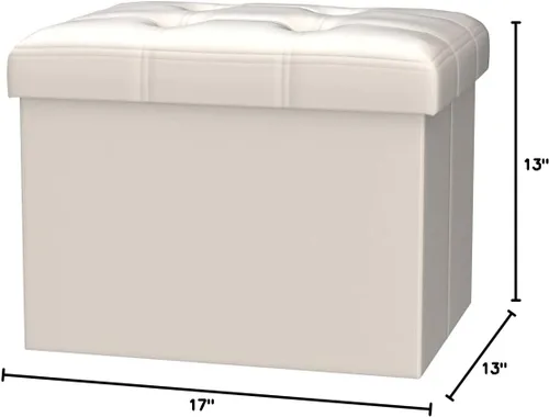 Vista 3 de Bsketa Otomana de Almacenamiento, Taburete Plegable con Asiento Acolchado de Espuma Más Gruesa, Otomana Pequeña de Cuero para Almacenamiento, Banco