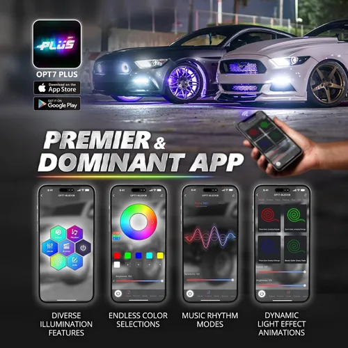 Vista 3 de OPT7 Aura Pro Luces para Compartimento del Motor con Aplicación y Control Remoto, 4 Piezas de 30 cm Tira de Luz LED Impermeable Bajo el Capó, Kit