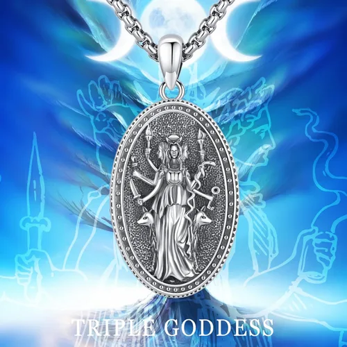 Vista 134 de Collar de pentagrama de plata de ley con triple luna, diosa celta, nudo celta, nudo de brujas, Ankh, sol y luna, Hécate, lilith, Santa Muerte