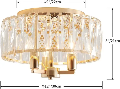 Vista 2 de AGV LIGHTING CL002G Lámpara de techo semiempotrada de cristal, base E12, 3 luces, D13 x H15, acabado dorado brillante