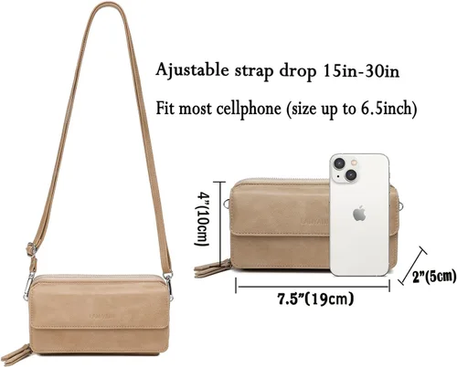 Vista 5 de Lanyani Cartera cruzada RFID con bolsillo para teléfono para mujer, cuero vegano