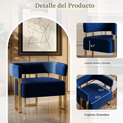 Vista 6 de Juego de 2 sillas decorativas de terciopelo azul marino, sillones de barril para sala de estar