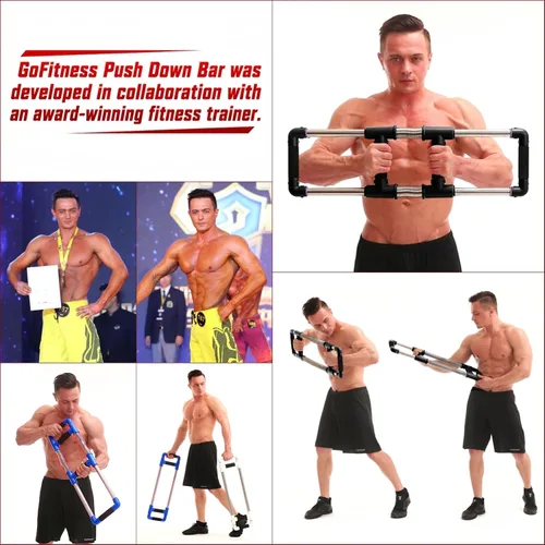 Vista 5 de GoFitness Push Down Bar, Chest Exerciser at Home Workout Equipment Upper Body Strength Trainer for Chest, Arm, Shoulder, Back and Abs, Home