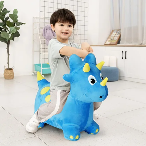 Vista 6 de INPANY Caballo hinchable, juguetes de tolva de dinosaurio, animal rebotador de felpa para niños pequeños, decoración de fiesta de cumpleaños