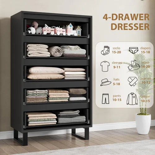 Vista 6 de Garvee 5 cómodas para dormitorio, cajón vertical de 50.5 pulgadas con almacenamiento