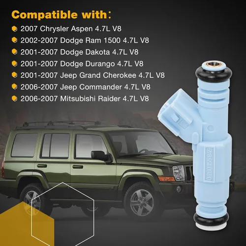 Vista 6 de Inyector de combustible, 4 agujeros, 8 piezas Reemplazo para Dodge Dakota Durango Ram 1500 Jeep Grand Cherokee Commander 4.7L V8 2001-2007