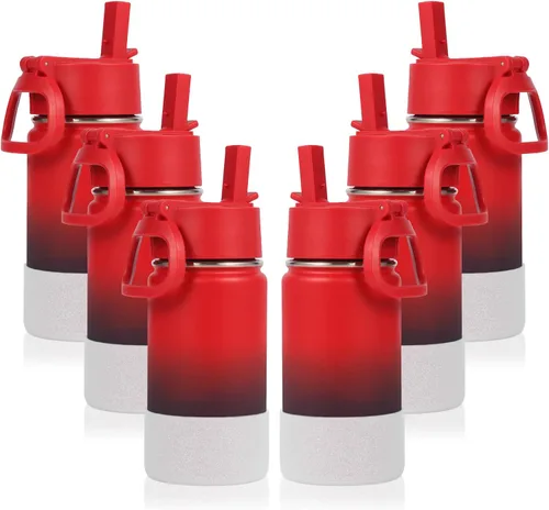Vista 11 de Volhoply Botella de agua de acero inoxidable aislada de 14 onzas con tapa de pajita y funda de silicona, sin BPA, fácil de usar para niños y niñas