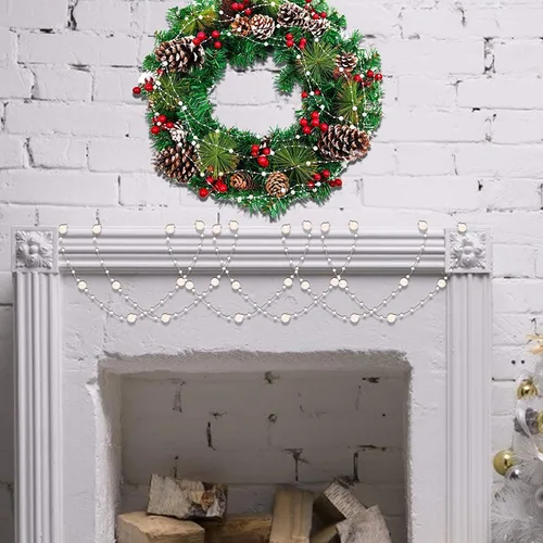 Vista 5 de Guirnalda de 66 pies de cuentas de Navidad con perlas en cadena para decoración de árbol de Navidad, interior, exterior, hogar, repisa, chimenea