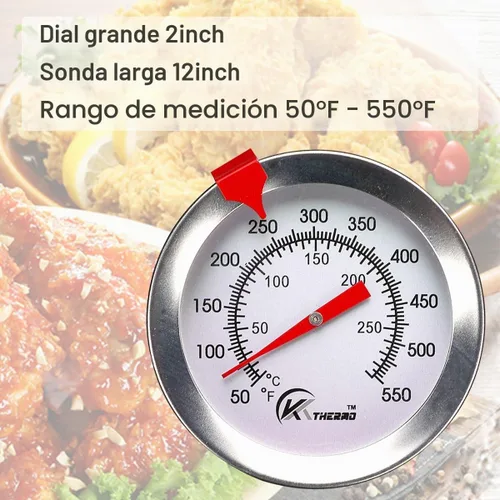 Vista 2 de KT THERMO Termómetro de caramelo/freír profundo con lectura instantánea, termómetro analógico, termómetro de carne con pincho de acero inoxidable