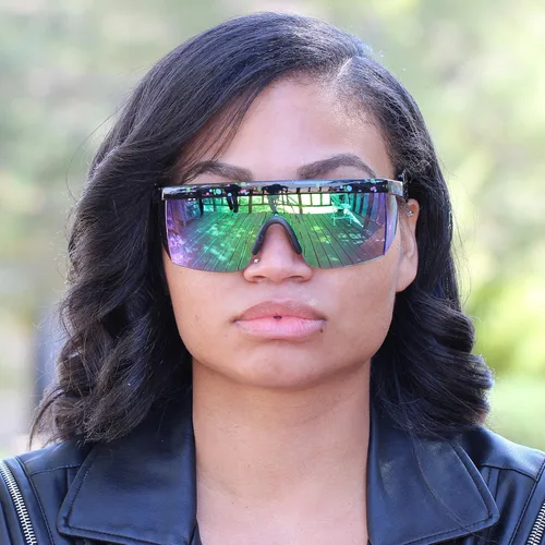 Vista 4 de Flawless Eyewear - Gafas de seguridad parcialmente sin marco, estilo retro, mica con reflejo de arco iris, gafas de sol, patas en zigzag